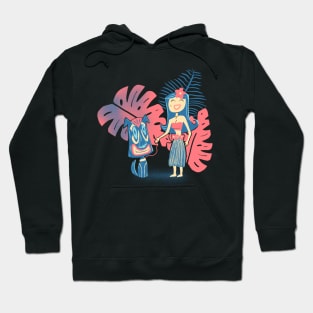 Tiki Pets Tropical Island Cute Girl with Tiki Dog Hoodie